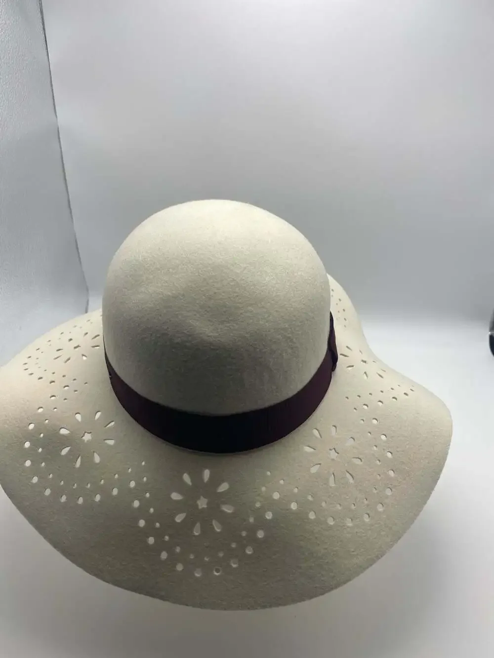 Adora Felt Sun Hat with Perforated Brim and Burgundy Band (hats)